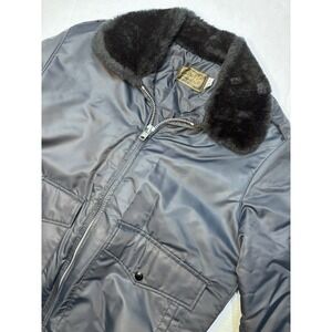 Timber King Bomber Jacket Mens Med Black Fur Collar Insulated Zip Flight Style